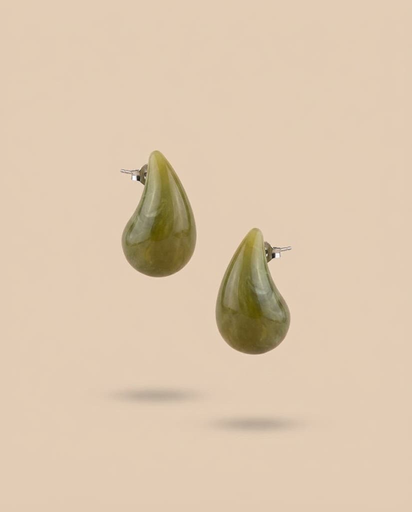 Chunky Teardrop Earrings (Green) 
